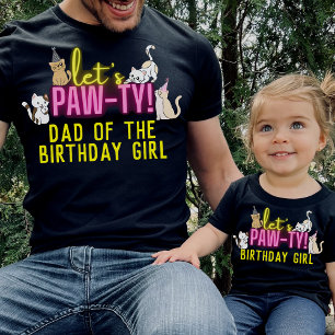Neon Glow Pink Let's Pawty Cute Cats Family T-Shirt