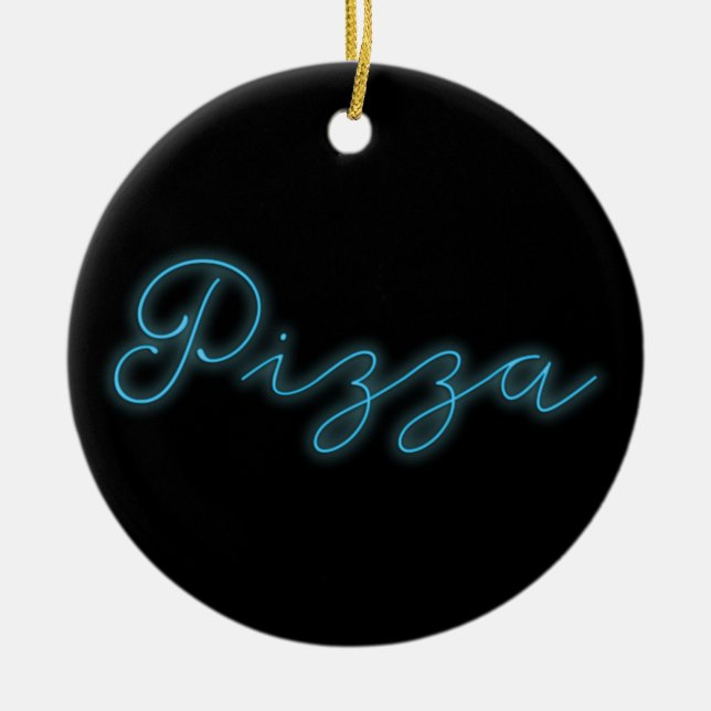 Neon Glow Pizza Ceramic Tree Decoration (Front)