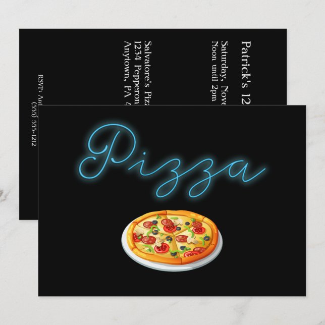 Neon Glow Pizza Party Invitation (Front/Back)