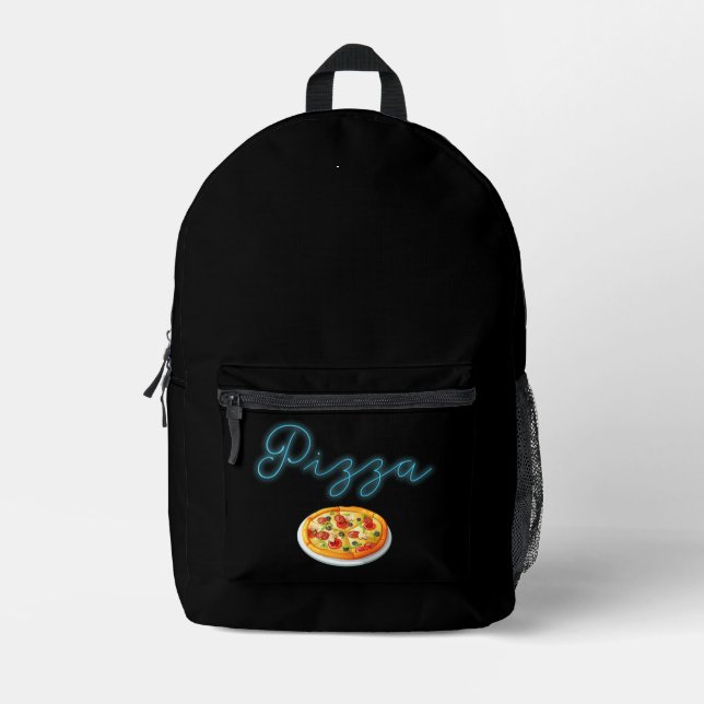 Neon Glow Pizza Party Personalised Printed Backpack (Front)