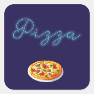 Neon Glow Pizza Sign Square Sticker