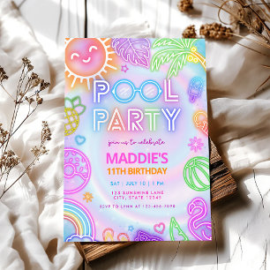 Neon Glow Pool Party Birthday Invitation