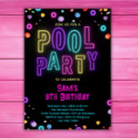 Neon Glow Pool Party Girls Pink Purple Birthday Invitation<br><div class="desc">For you to personalise!</div>