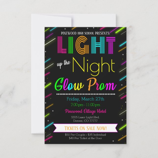 Neon Glow Prom Dance Invitation (Front)