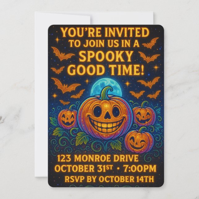 Neon Glow Pumpkin Halloween Party Invitation (Front)