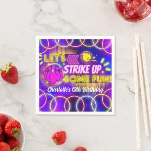 Neon Glow Purple Girl's Bowling Birthday Party Napkin