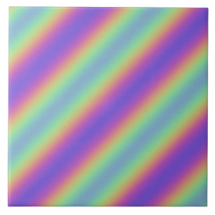 Neon Glow Rainbow Stripe Ceramic Tile