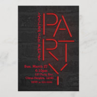 Neon Glow Red PARTY Brick Wall Urban Invitation