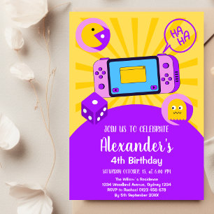 Neon Glow Retro Arcade Gaming Birthday Party Invitation