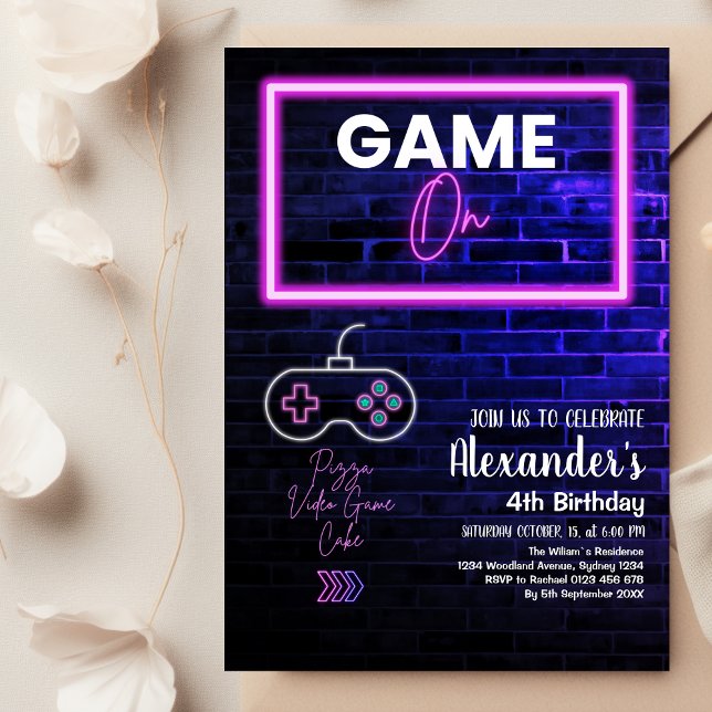 Neon Glow Retro Arcade Gaming Birthday Party  Invitation (Creator Uploaded)