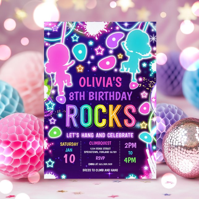 Neon Glow Rock Climbing Birthday Party Invitation (Creator Uploaded)