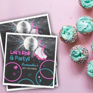 Neon Glow Roller Skating Let's Roll Birthday Party Napkin