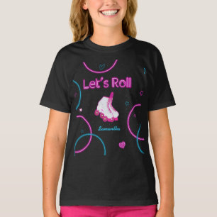 Neon Glow Roller Skating Let's Roll Birthday T-Shirt