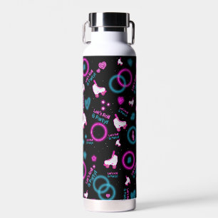 Neon Glow Roller Skating Let's Roll Pattern Water Bottle