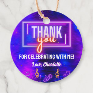 Neon Glow Sign Karaoke Birthday Party Thank You Favour Tags