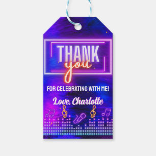 Neon Glow Sign Karaoke Birthday Party Thank You Gift Tags