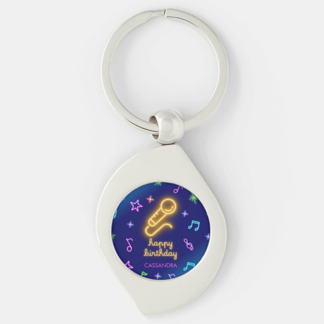 Neon Glow Singing Karaoke Birthday Key Ring (Front)