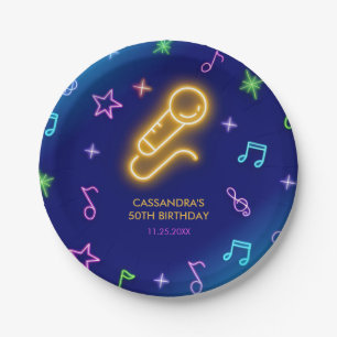 Neon Glow Singing Karaoke Birthday Paper Plate