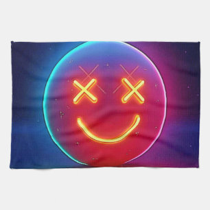 Neon Glow Smiley Face Tea Towel