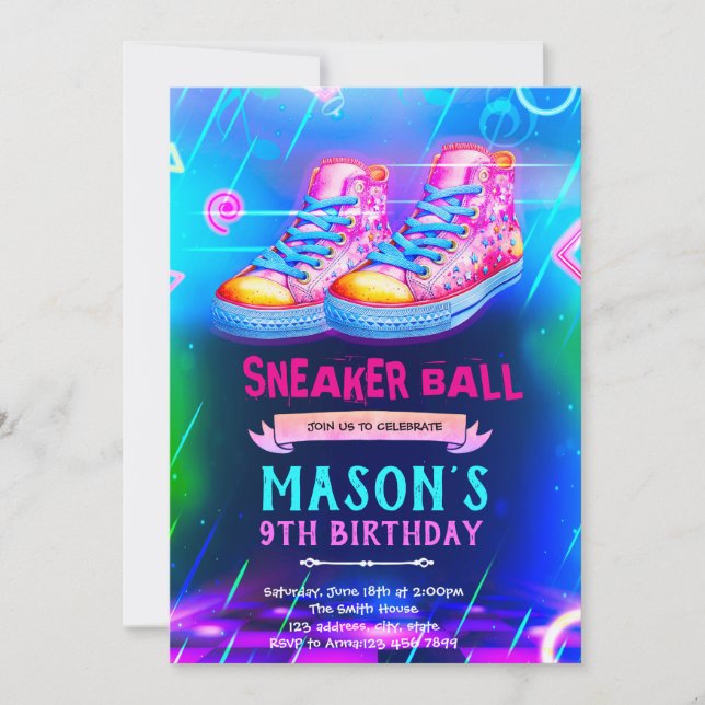 Neon Glow sneaker party invite (Front)