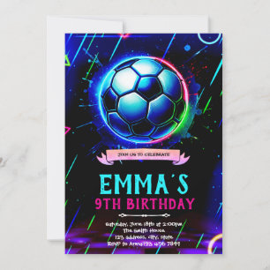 Neon glow Soccer Invitation