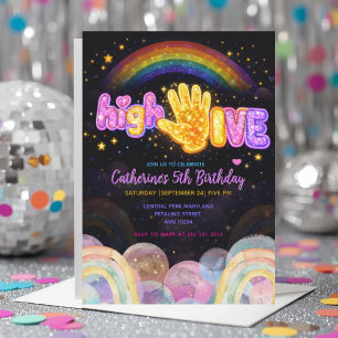 Neon Glow Sparkle High Five Birthday Party Invitation