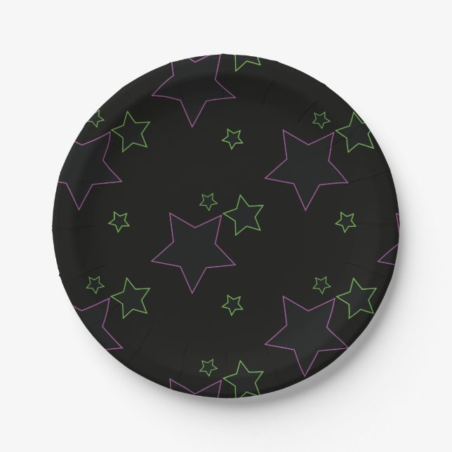 Neon Glow Stars Party Plates (Front)