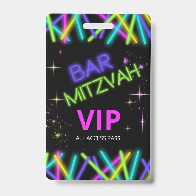 Neon Glow Stick Bar Mitzvah ID991 ID Badge (Front)