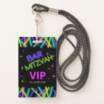 Neon Glow Stick Bar Mitzvah ID991 ID Badge<br><div class="desc">A border of scattered glow sticks in an array of bright neon colours adds a fun element to this Bar Mitzvah badge-style invitation. Add your event details on the reverse using the provided template. Search ID991 to see coordinating invitation and other party supplies with this colourful design.</div>