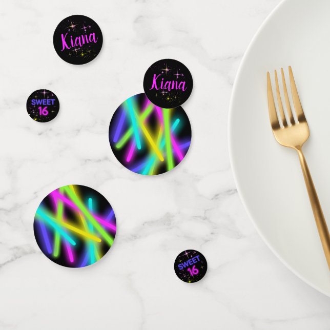 Neon Glow Stick Sweet 16 Name ID760 Confetti (Group)