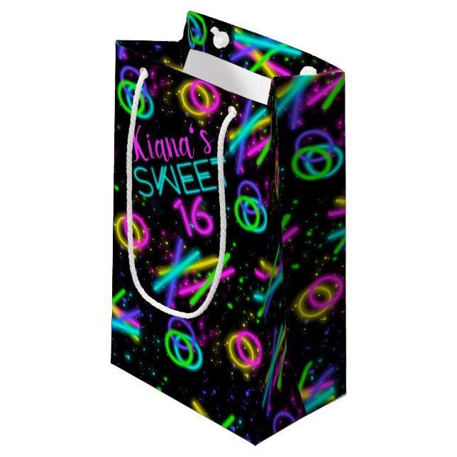 Neon Glow Stick Sweet 16 Name ID760 Small Gift Bag (Front Angled)