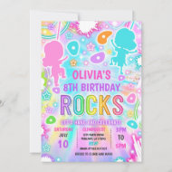 Neon Glow Tie Dye Rock Climbing Birthday Party Invitation