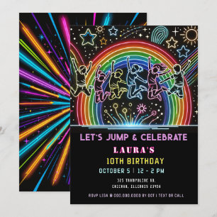 Neon Glow Trampoline Jump Bounce Birthday Invitation