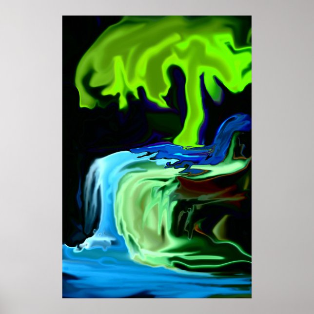 Neon glow tree and waterfall abstract poster (Front)