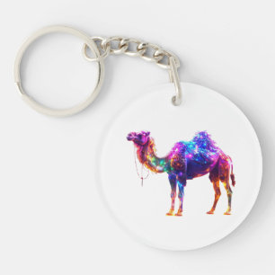  Neon Glowing Camel Art Print - Colorful Fantasy D Key Ring