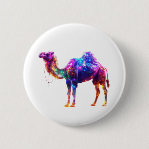  Neon Glowing Camel Art Print - Colourful Fantasy  6 Cm Round Badge