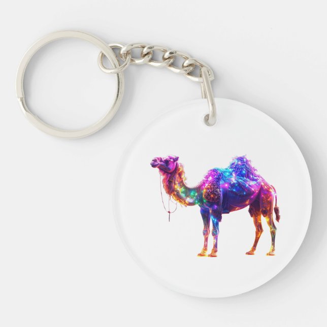  Neon Glowing Camel Art Print - Colourful Fantasy  Key Ring (Front)