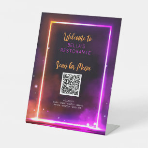 Neon Glowing Menu Restaurant QR Code Table Sign