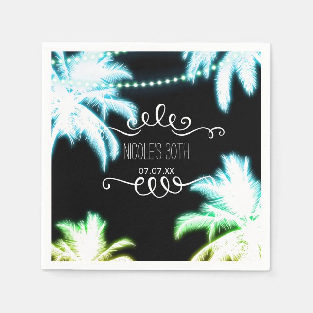 Neon Glowing Palm Trees Beach Party Summer Napkin (Front)