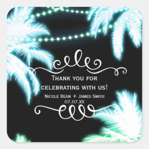 Neon Glowing Palm Trees Beach Party Summer Square Sticker