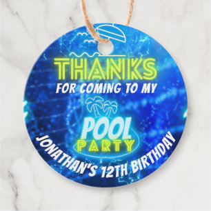Neon Glowing Pool Party Birthday Party Thank You Favour Tags