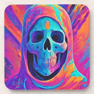 Neon Glowing Skull Art Coaster