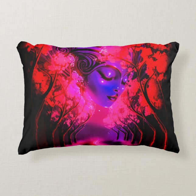 Neon Goddess in Enchanted Forest Decorative Cushion (Front)