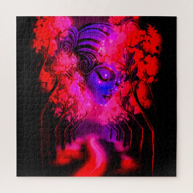 Neon Goddess in Enchanted Forest Jigsaw Puzzle (Vertical)