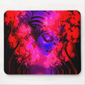 Neon Goddess in Enchanted Forest Mouse Mat