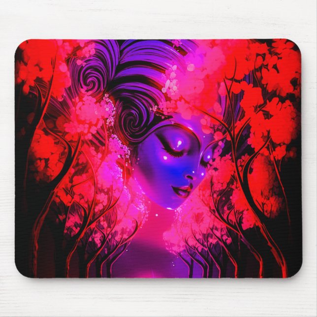 Neon Goddess in Enchanted Forest Mouse Mat (Front)