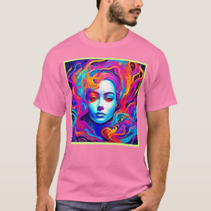 Neon Goddess with Flowing Cosmic Hair T-Shirt