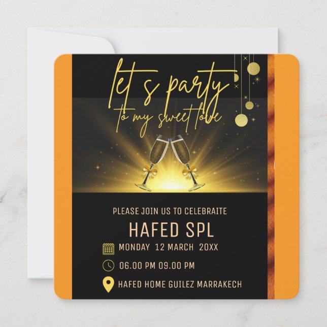 Neon Gold Light Digital Party e-invite Template, B Save The Date (Front)