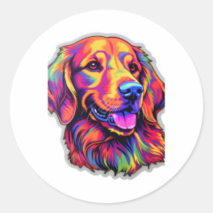 Neon Golden Retriever   Classic Round Sticker