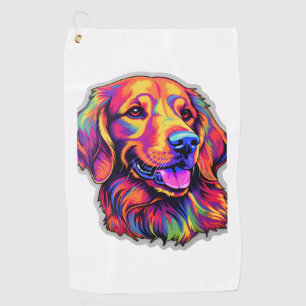 Neon Golden Retriever   Golf Towel